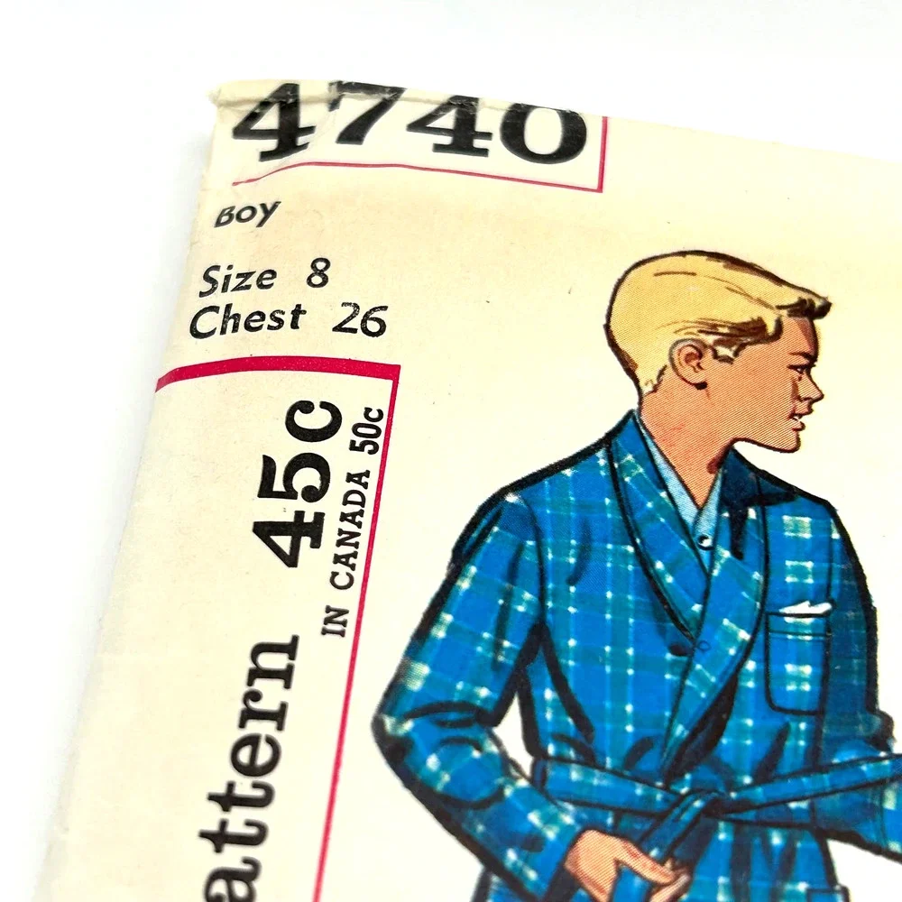 Simplicity Vintage 1960's‎ Pattern #4740 Boys Robe Size 8 Chest 26